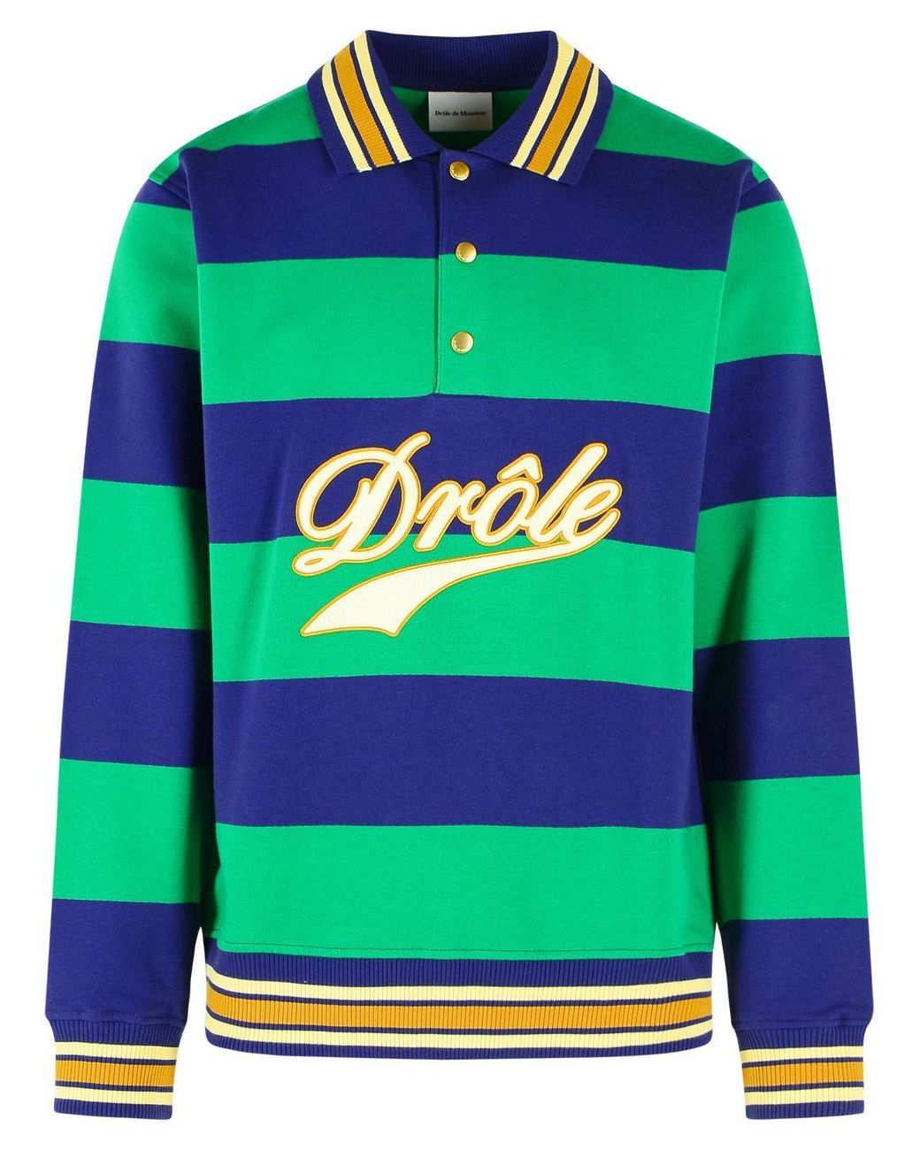 Drole de Monsieur Green Embroidered Stripes Polo Shirt for men