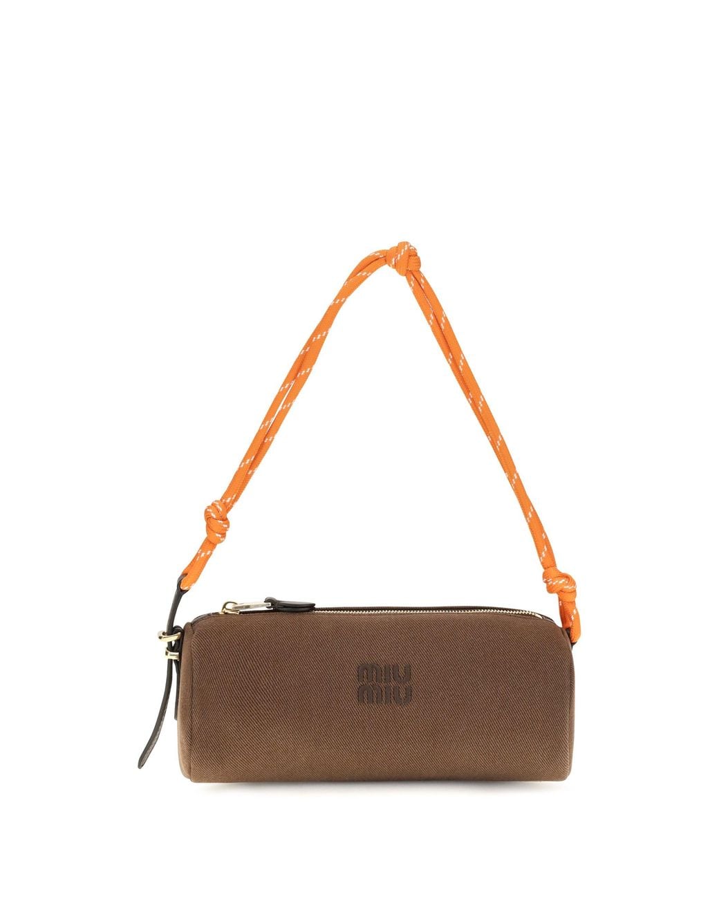 Miu Miu Brown Embroidered Logo Shoulder Bag Cacao