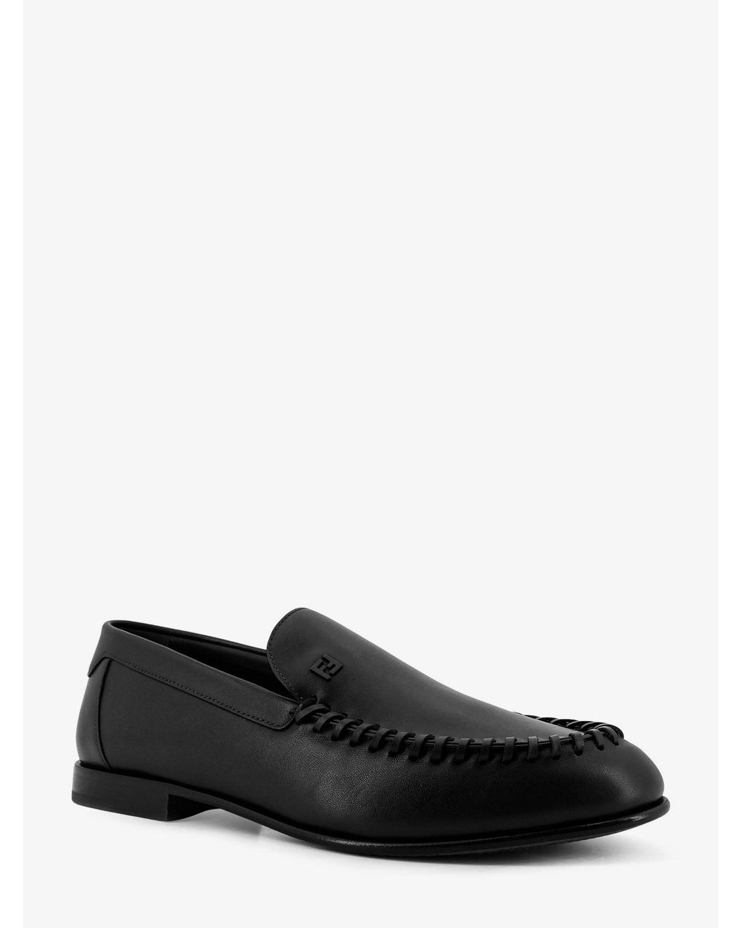 Fendi Black Leather Loafers With Metal Ff Logo for men