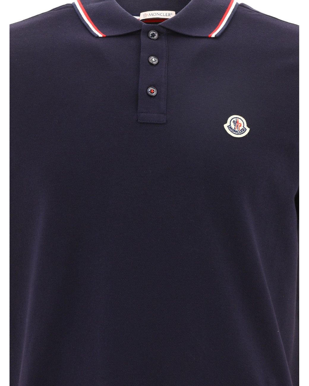Moncler Blue Cotton Pique Polo Shirt for men