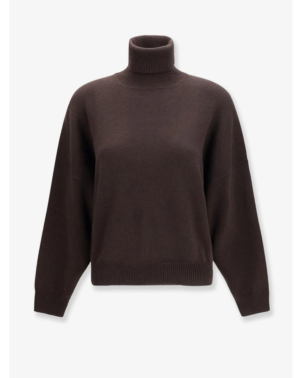 Brunello Cucinelli Brown Cashmere Turtleneck With Monili Detail On The Back
