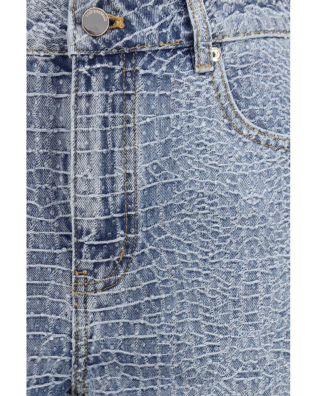 Self-Portrait Blue Denim Shorts With Croc Effect And Rhinestones