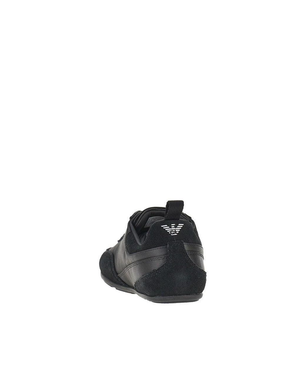 Emporio Armani Blue Satin And Suede Leather Sneakers