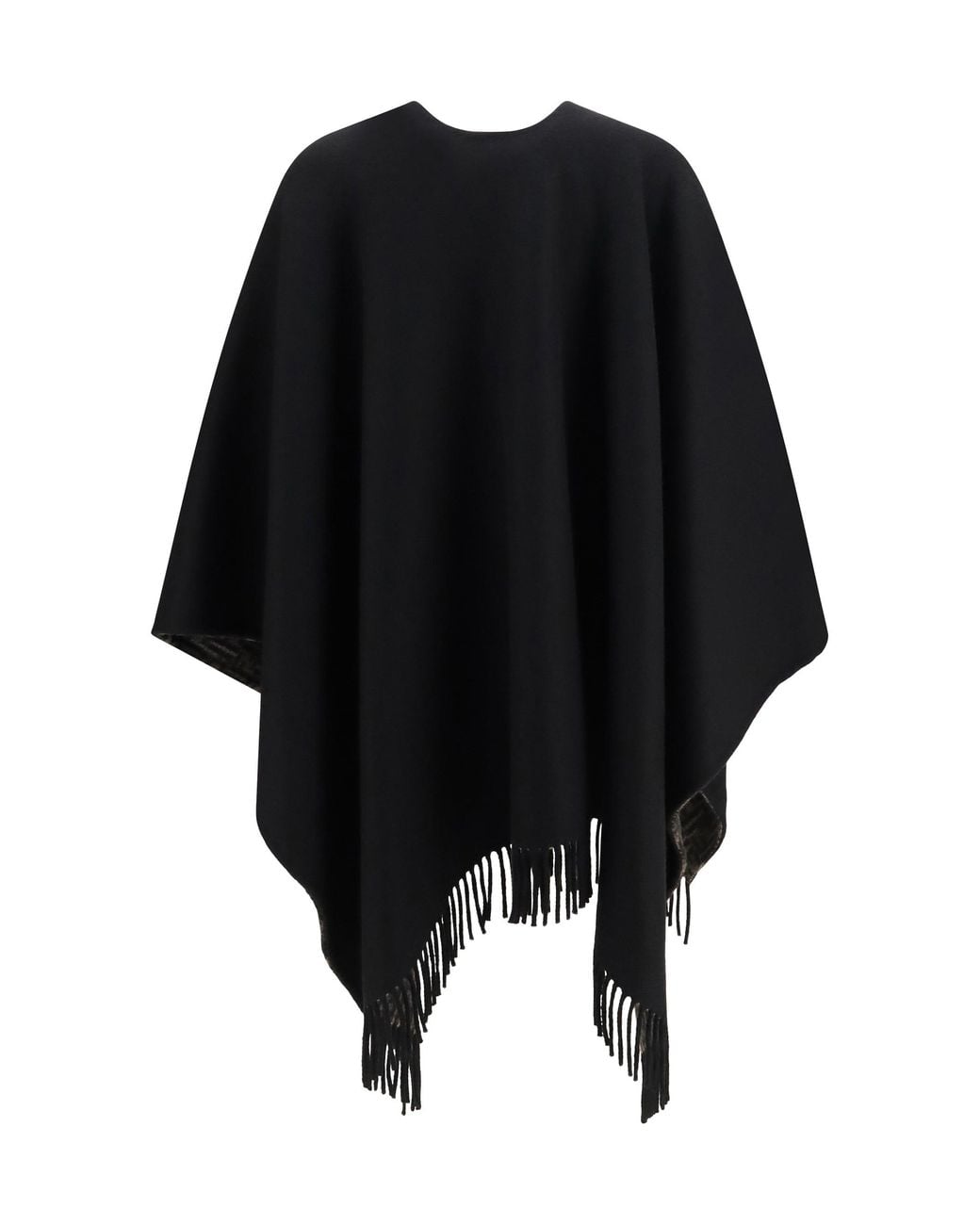 Fendi Black Ff Zucca Wool Cashmere Poncho Tabacco Moro