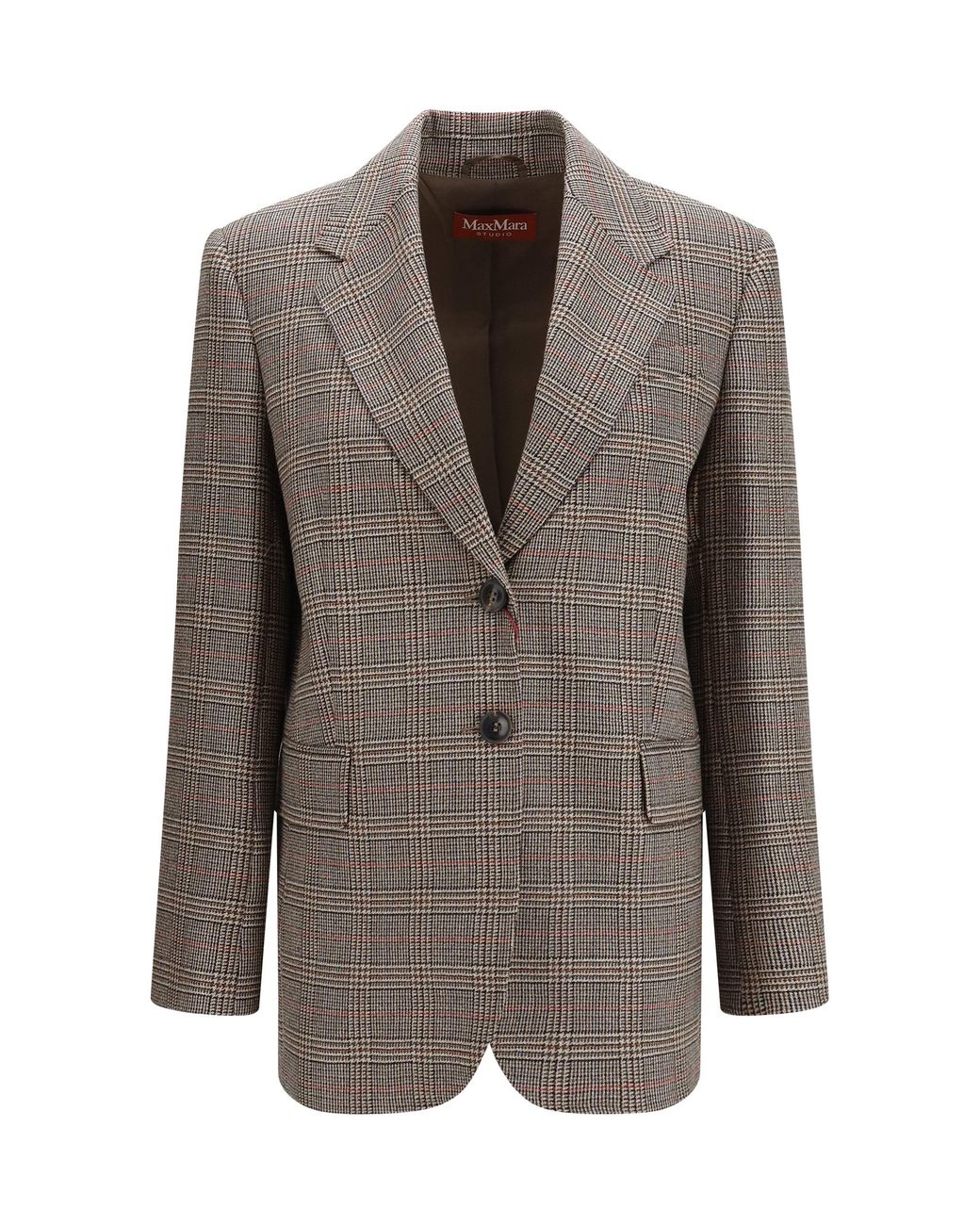 Max Mara Brown Checked Pattern Wool Blazer
