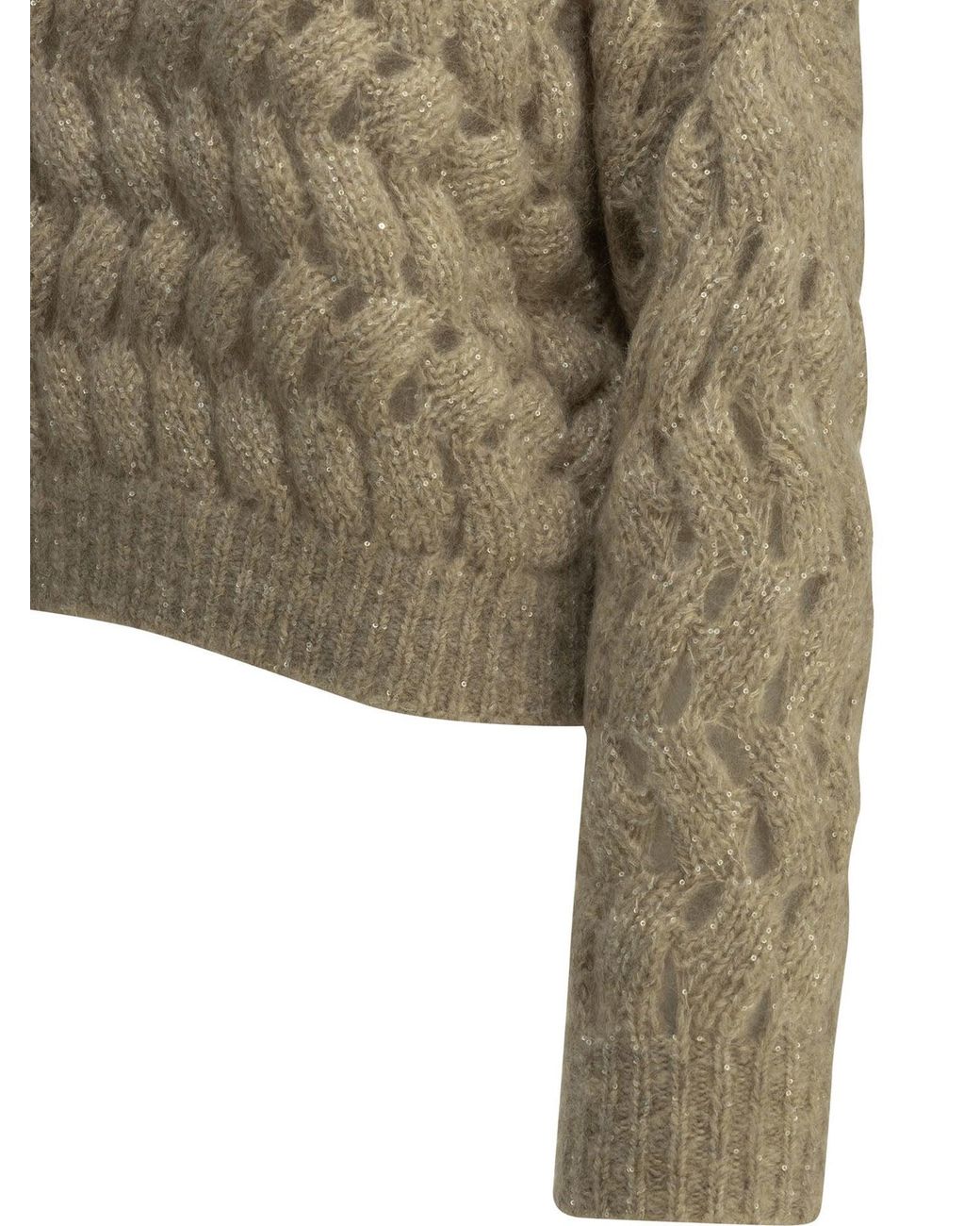 Brunello Cucinelli Natural "Dazzling Zigzag Cables" Crew-Neck Sweater