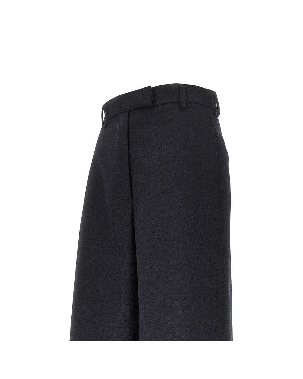 Dries Van Noten Black Wool Gabardine Wide Leg Pants