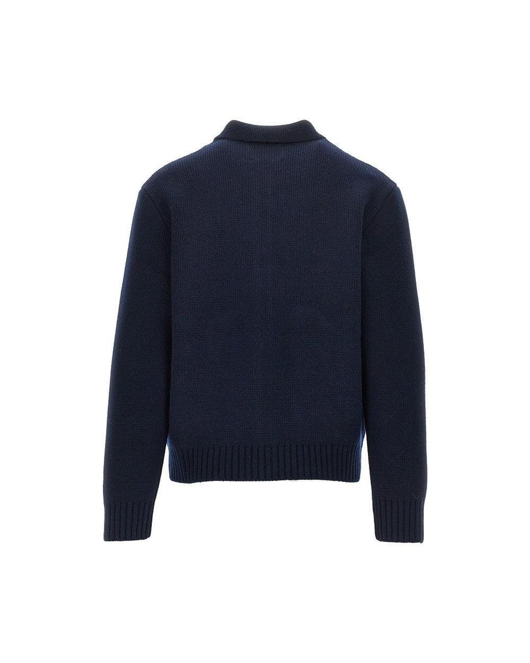 Laneus Blue Wool Knitted Cardigan for men