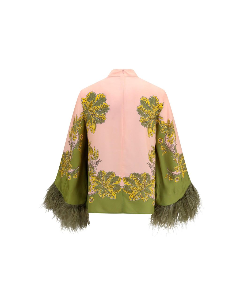 LaDoubleJ Yellow Silk Top With Ostrich Feathers