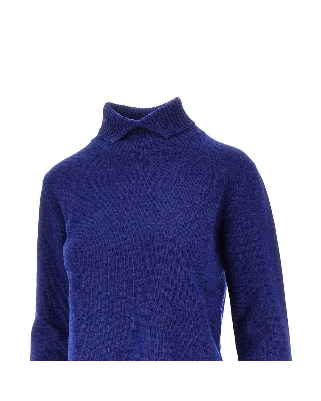 Jil Sander Blue Split Collar Wool Sweater