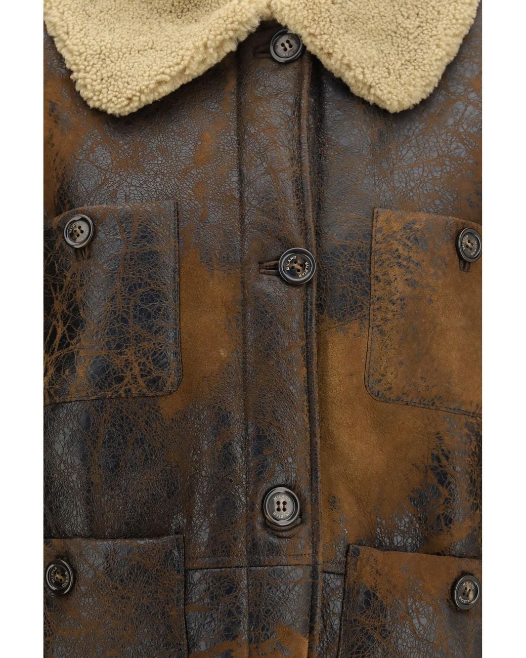 Valstar Brown Oversized Leather Jacket Shearling Collar