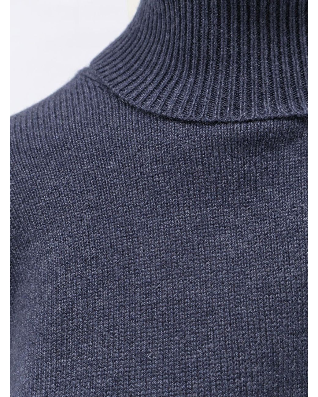Brunello Cucinelli Blue Cashmere Turtleneck With Monili Detail On The Back