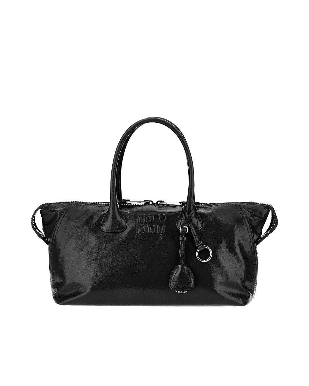 Miu Miu Black Glossy Leather Bag With Embossed Logo