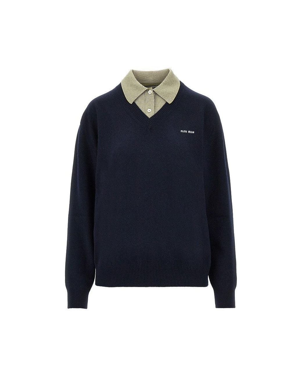 Miu Miu Blue Layering Effect Wool And Cashmere Sweater