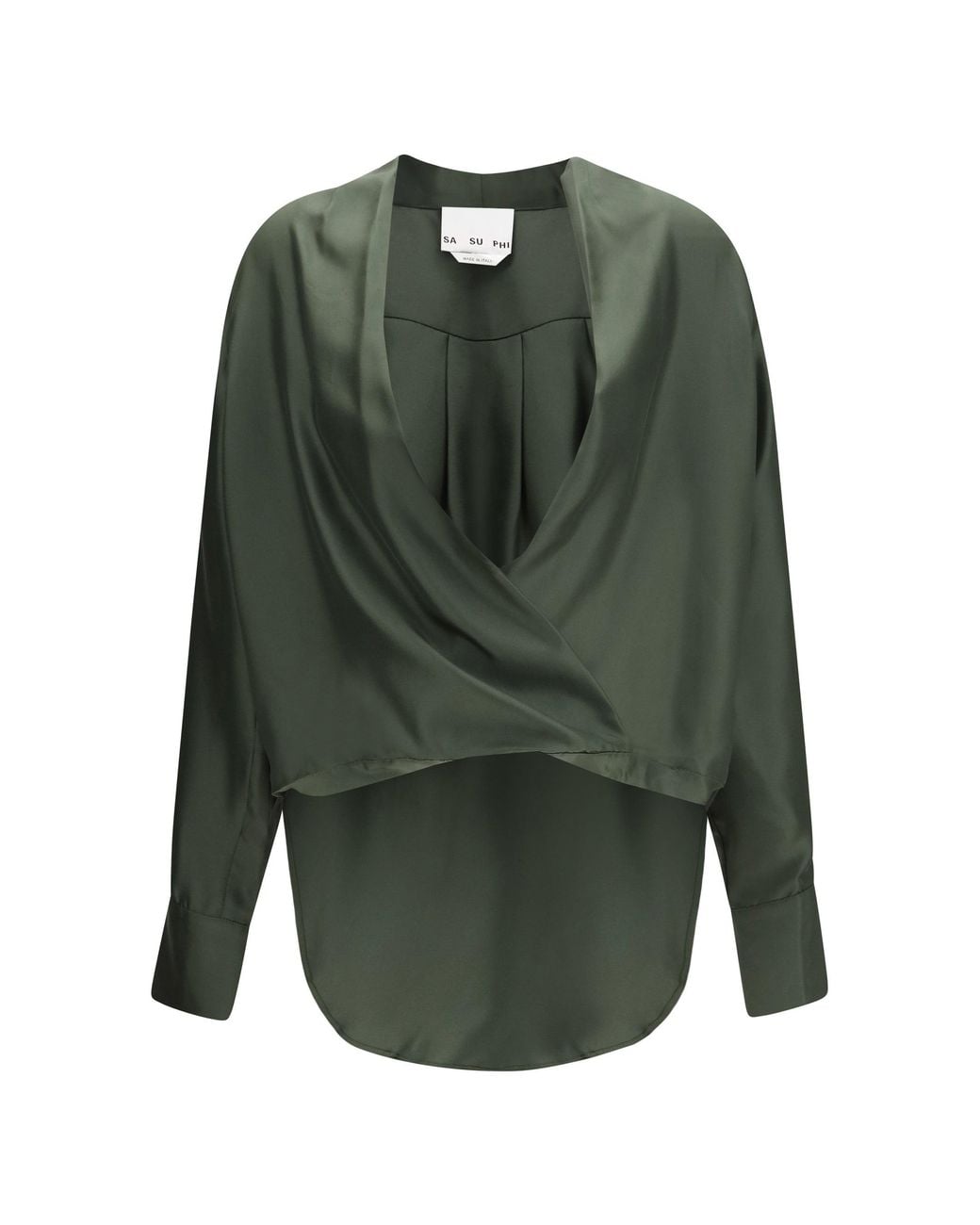 Sa Su Phi Green Silk Wrap Blouse Military