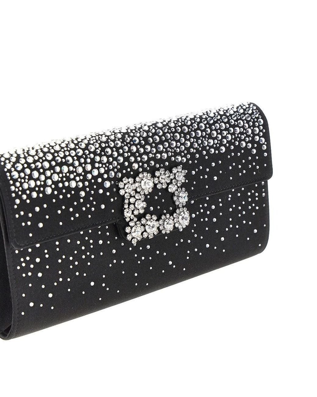 Roger Vivier Black 'Efflorescence' Satin Pouch With Rhinestones
