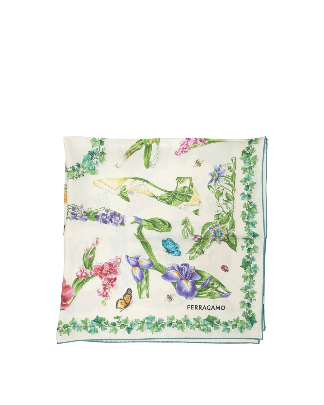 Ferragamo Green "Eden Shoes" Silk Scarf