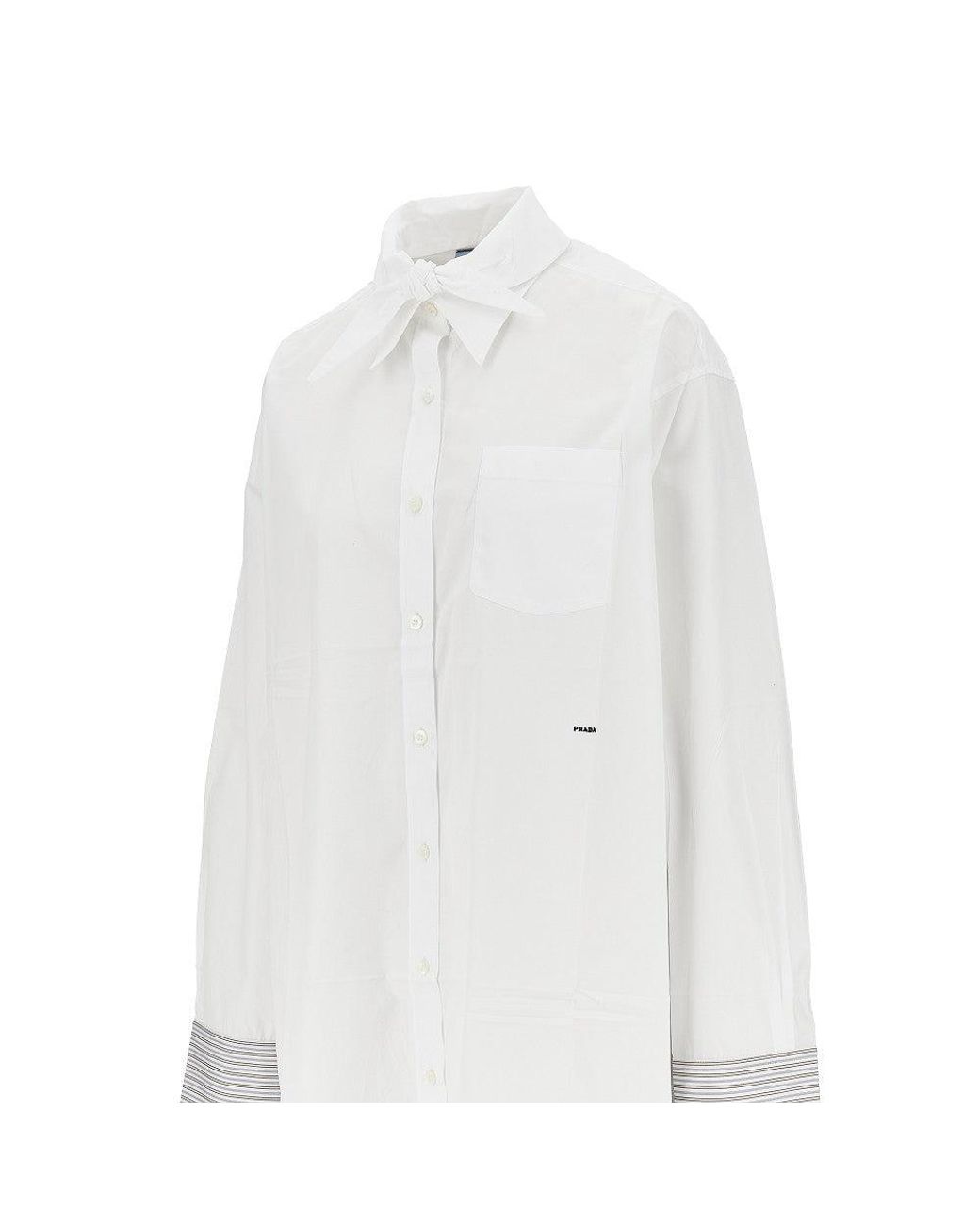 Prada White Poplin Shirt With Scarf