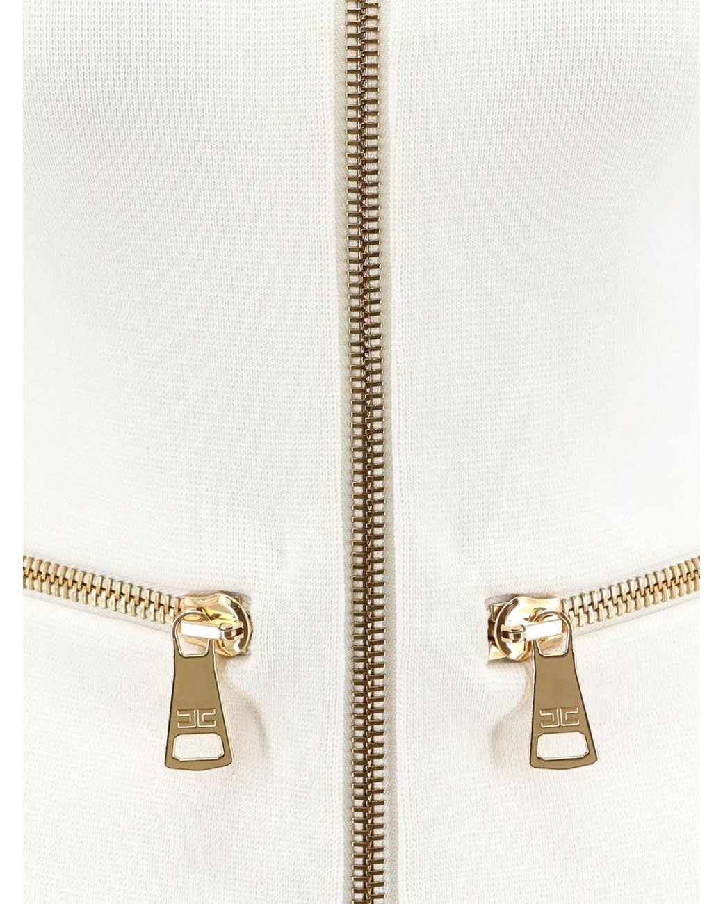 Elisabetta Franchi White Knitted Blazer With Zip