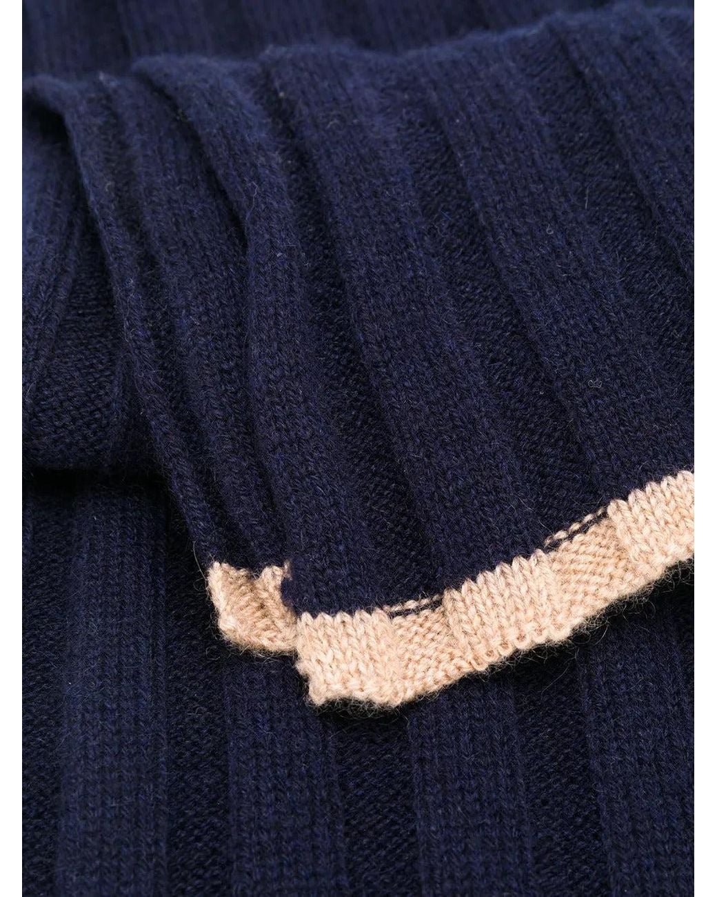 Brunello Cucinelli Blue Cashmere Ribbed Scarf for men