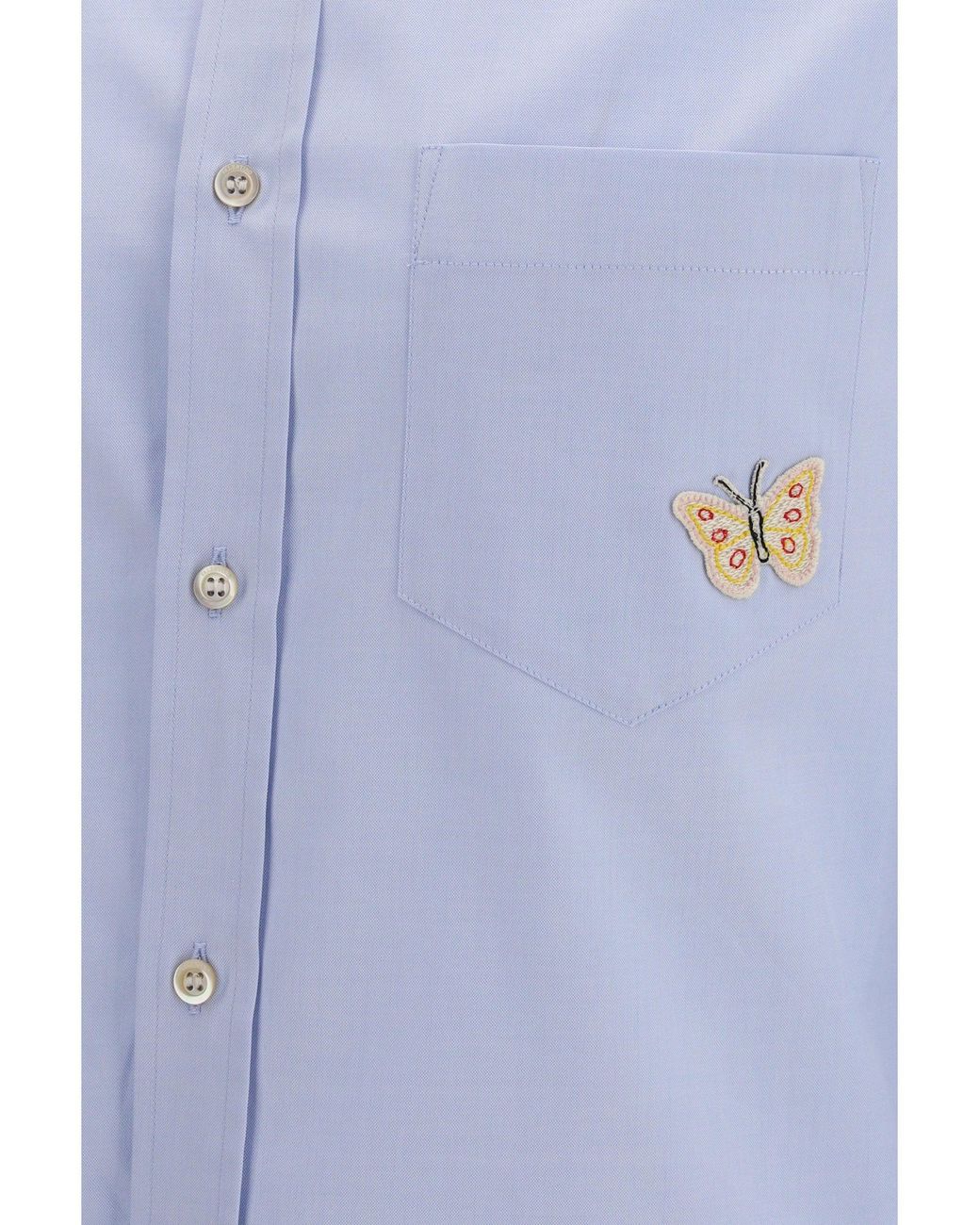 Valentino Blue Cotton Shirt With Butterfly Embroidery for men