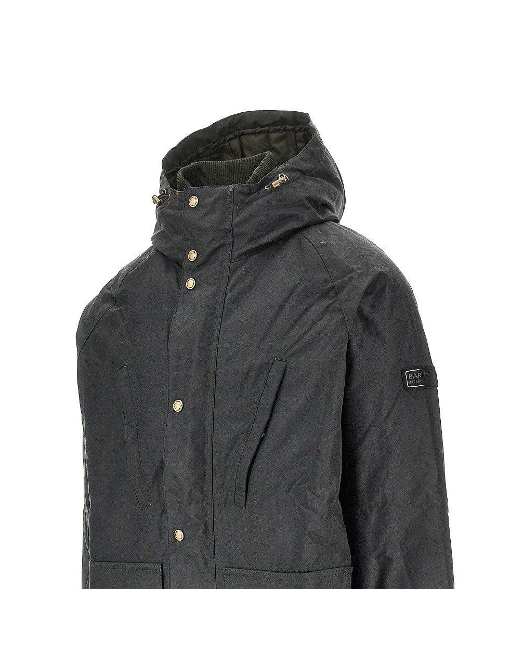 Barbour Gray 'Oakdale' Waxed Cotton Padded Parka Coat