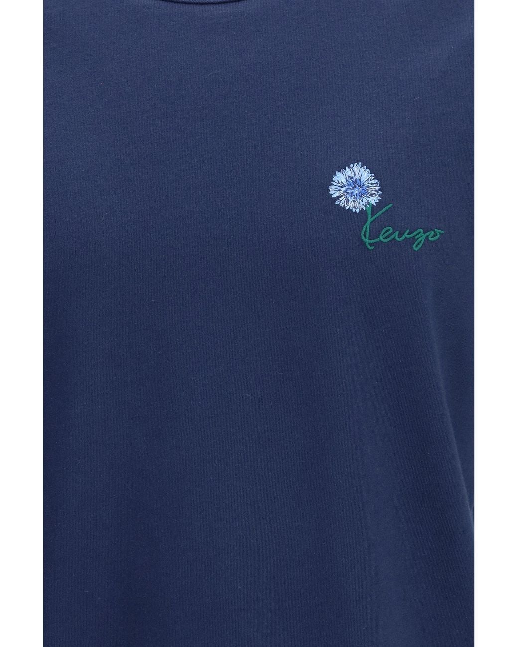 KENZO Blue Tulip Embroidered Cotton T-Shirt for men