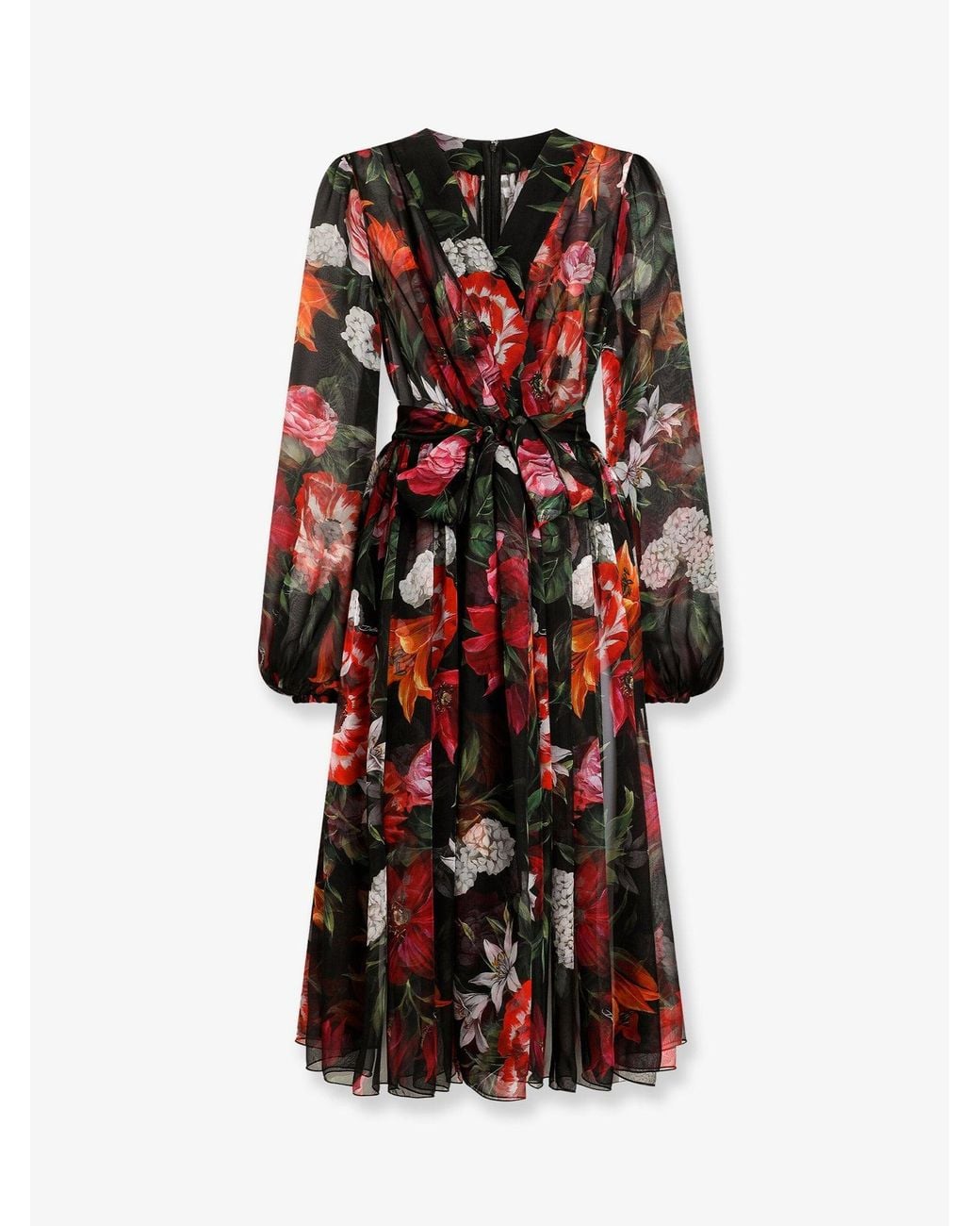 Dolce & Gabbana Red Dolce & Gabbana Chiffon Dress With Floral Print