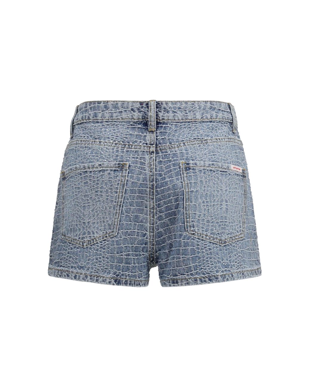 Self-Portrait Blue Denim Shorts With Croc Effect And Rhinestones