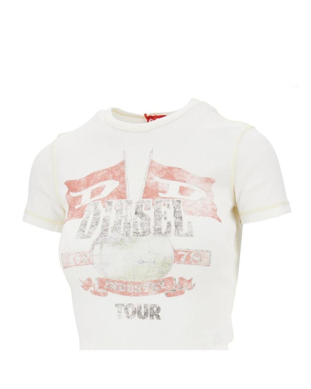 DIESEL White 'Marsy' Ribbed Cotton T-Shirt