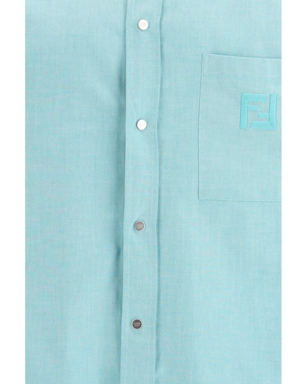 Fendi Blue Oxford Cotton Shirt for men