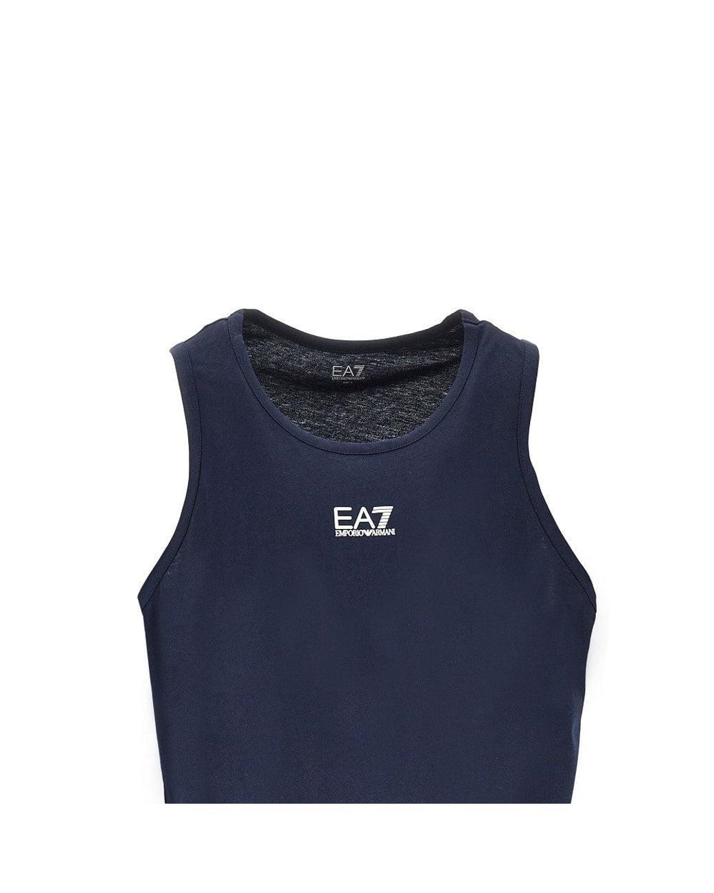 EA7 Blue Cotton Tank Top With Logo Print for men