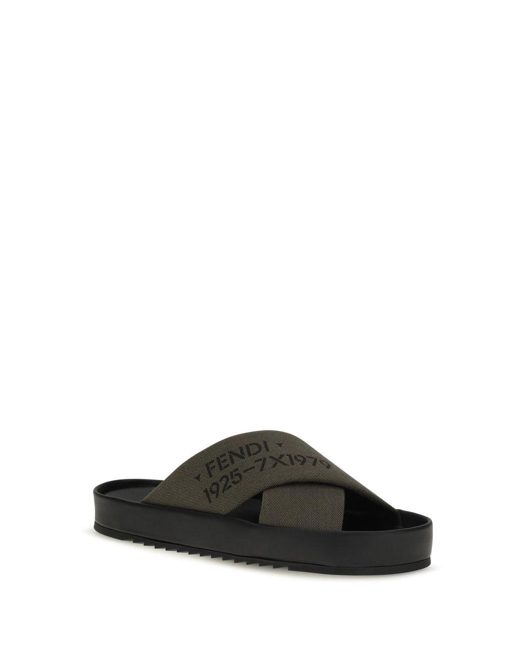 Fendi Black Double Slide Sandals V.Militare Nero+Nero for men