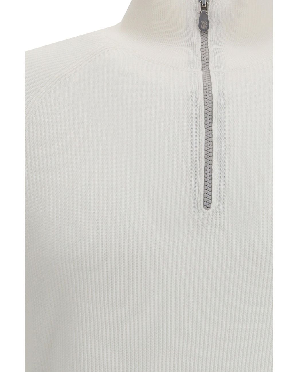 Brunello Cucinelli White Cotton Sweater With A High Neckline for men
