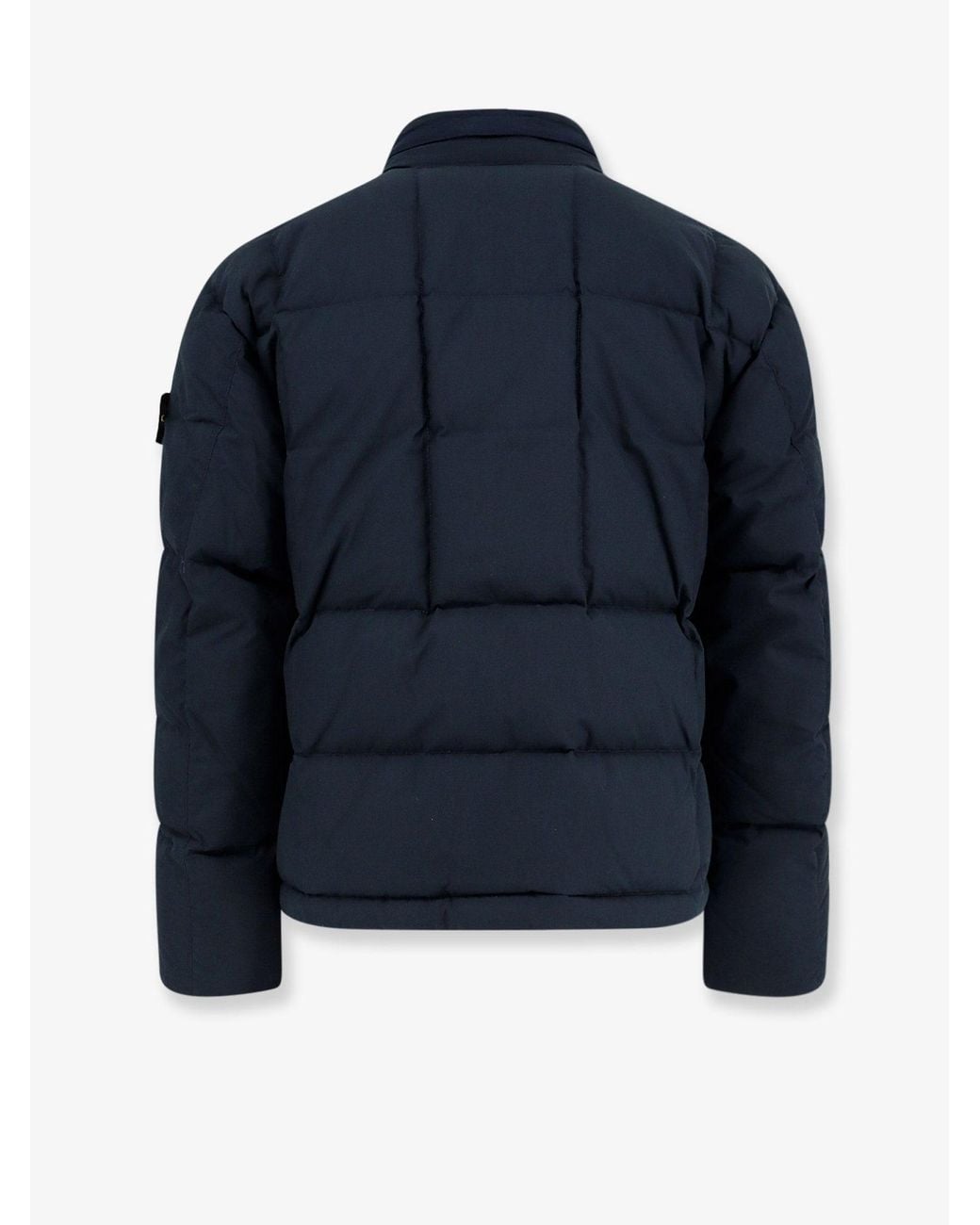 Stone Island Blue Cotton Nylon Tela Down Jacket With Iconic Patch for men