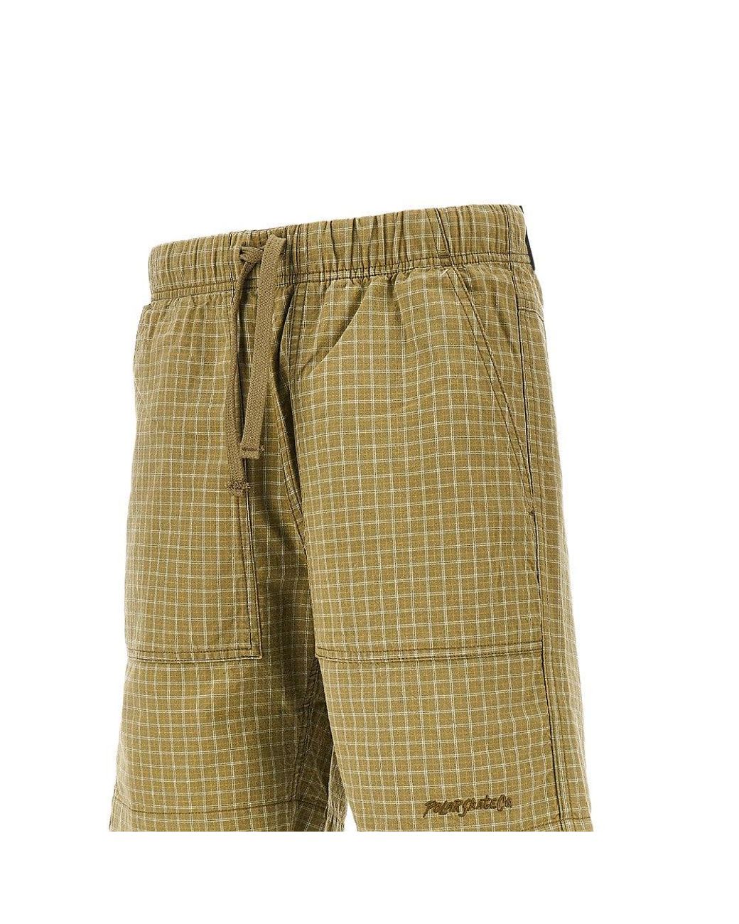 POLAR SKATE Green Check Cotton Hike Shorts for men