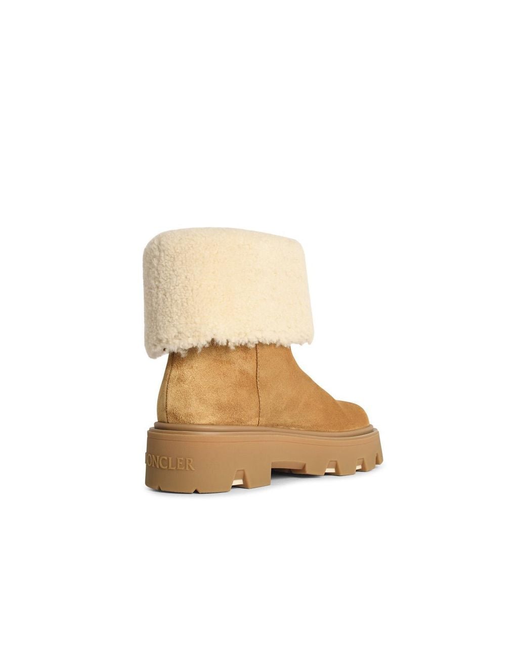 Moncler Natural 'Aurea' Suede Ankle Boots And Camel Shearling