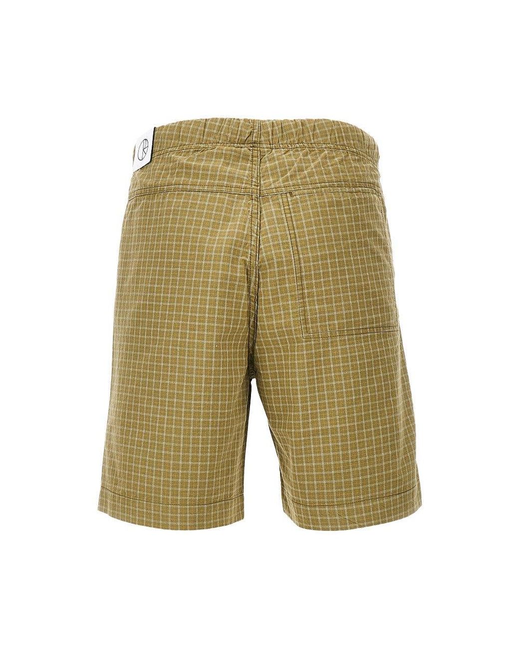 POLAR SKATE Green Check Cotton Hike Shorts for men