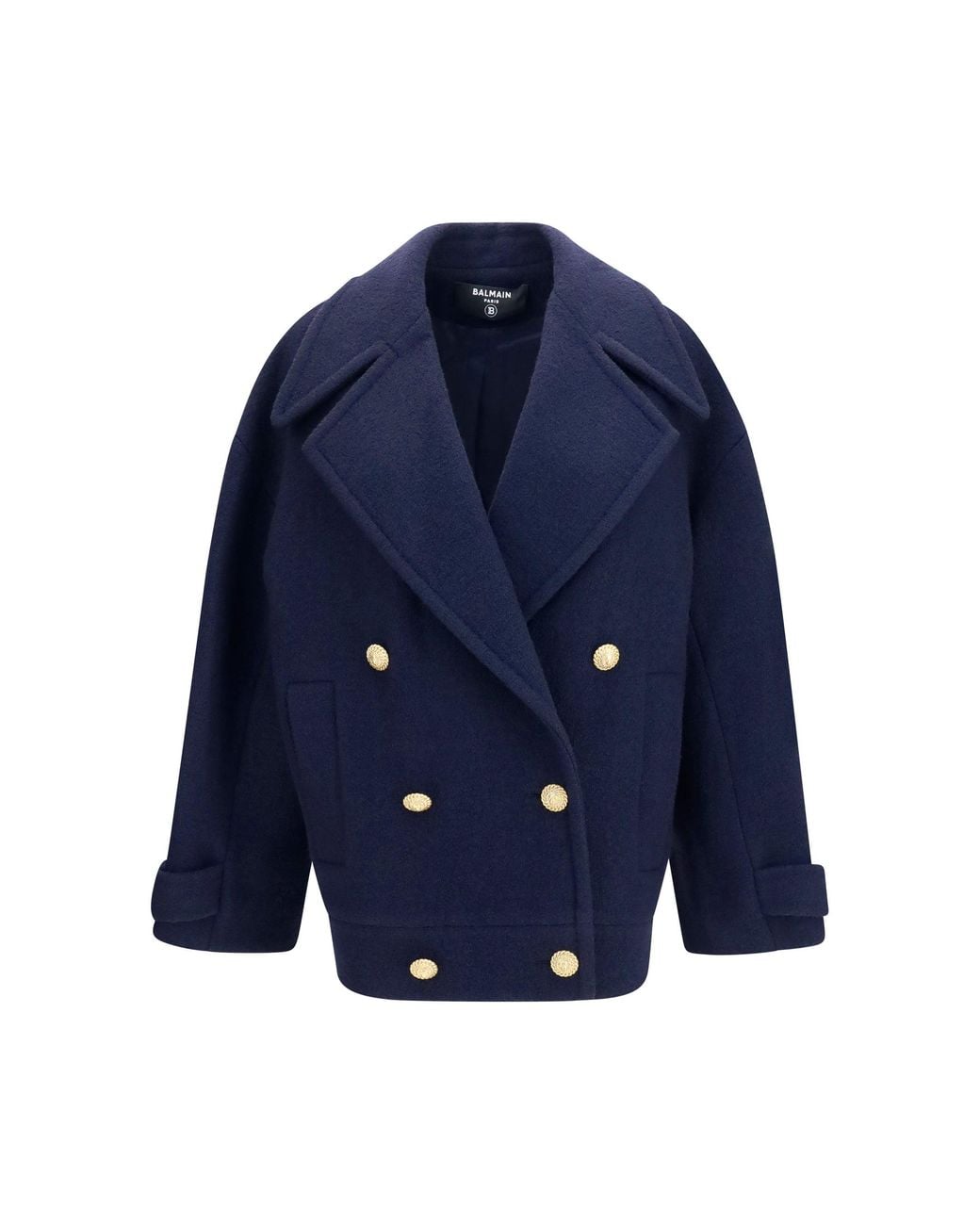 Balmain Blue Double-Breasted Wool Coat With Buttons