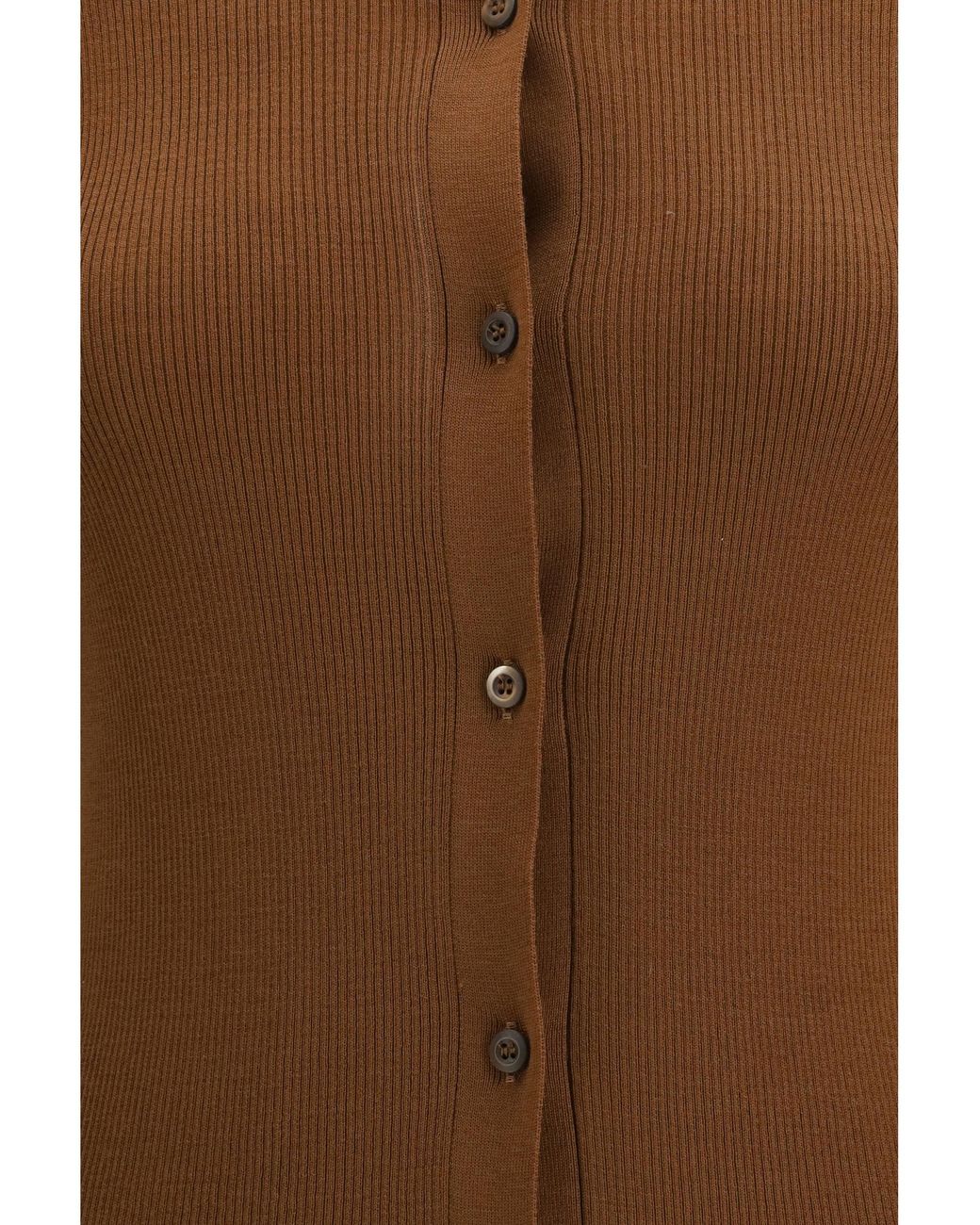 Prada Brown Ribbed Wool Cardigan