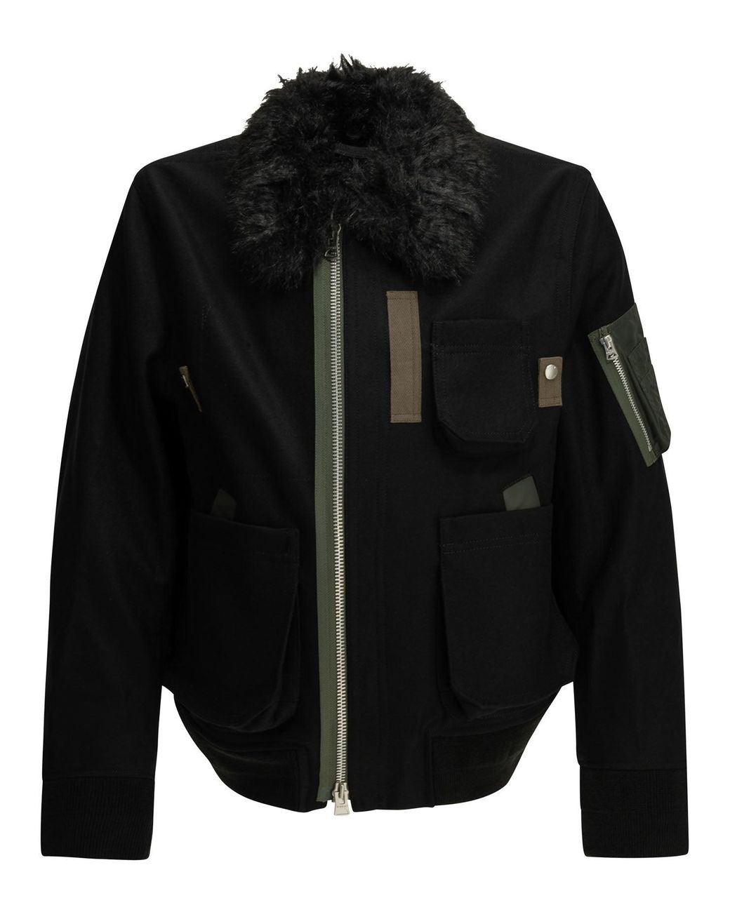 Sacai Black Wool Bomber Jacket