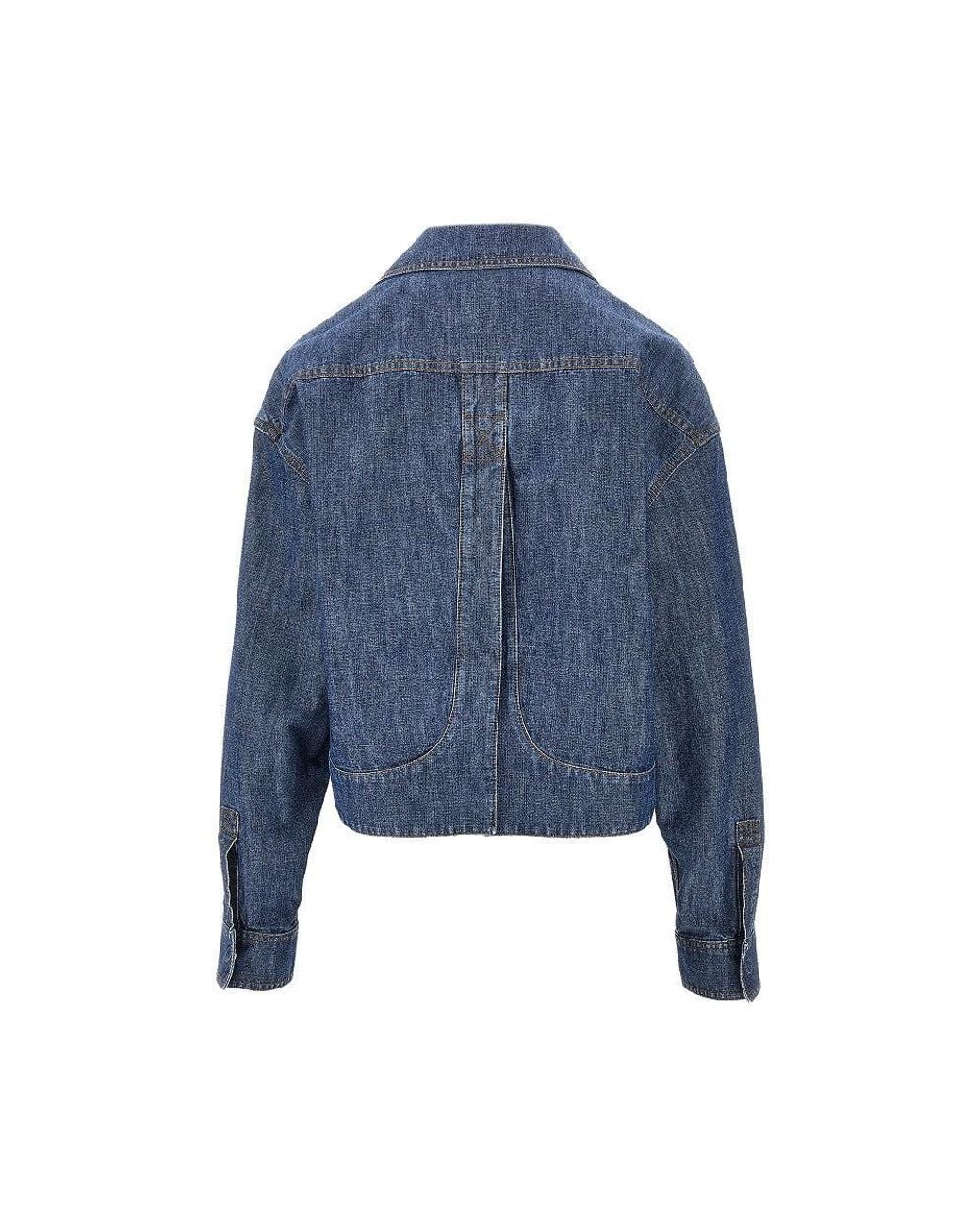 Fendi Blue Chambray Short Jacket With Leather Pocket