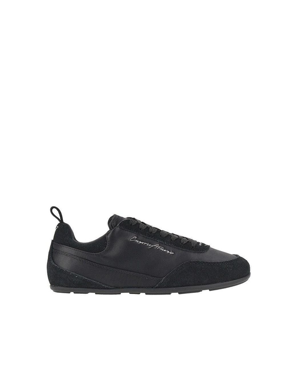 Emporio Armani Blue Satin And Suede Leather Sneakers