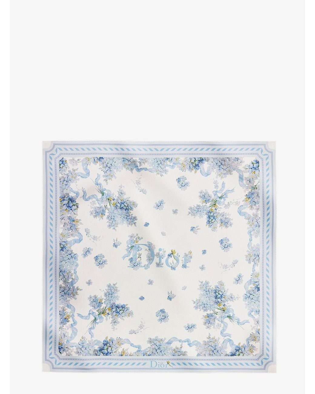 Dior Blue Dior Silk Foulard With Dior Lilac Bouquet Print