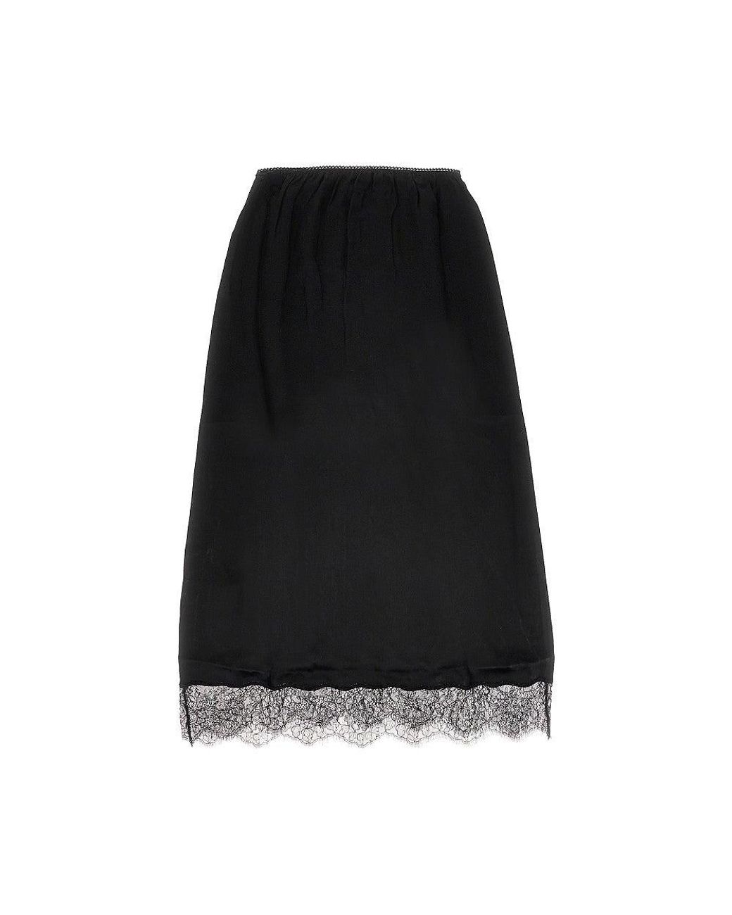 Anine Bing Black Satin Midi Skirt With Lace Trim