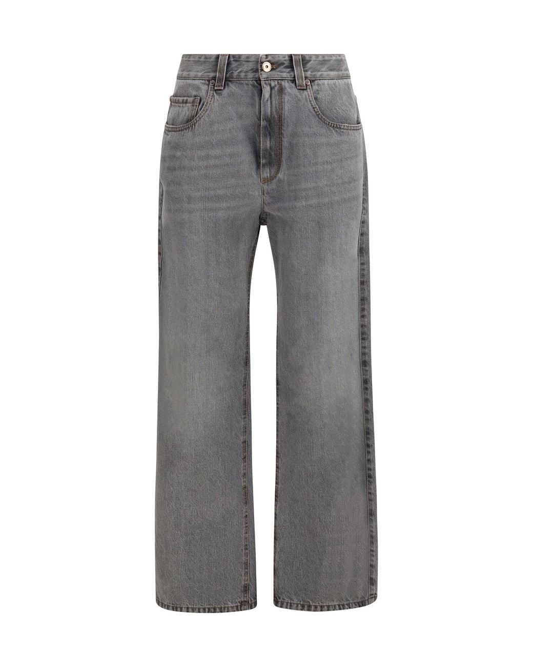 Brunello Cucinelli Gray Wide-Leg Cotton Denim Jeans Light
