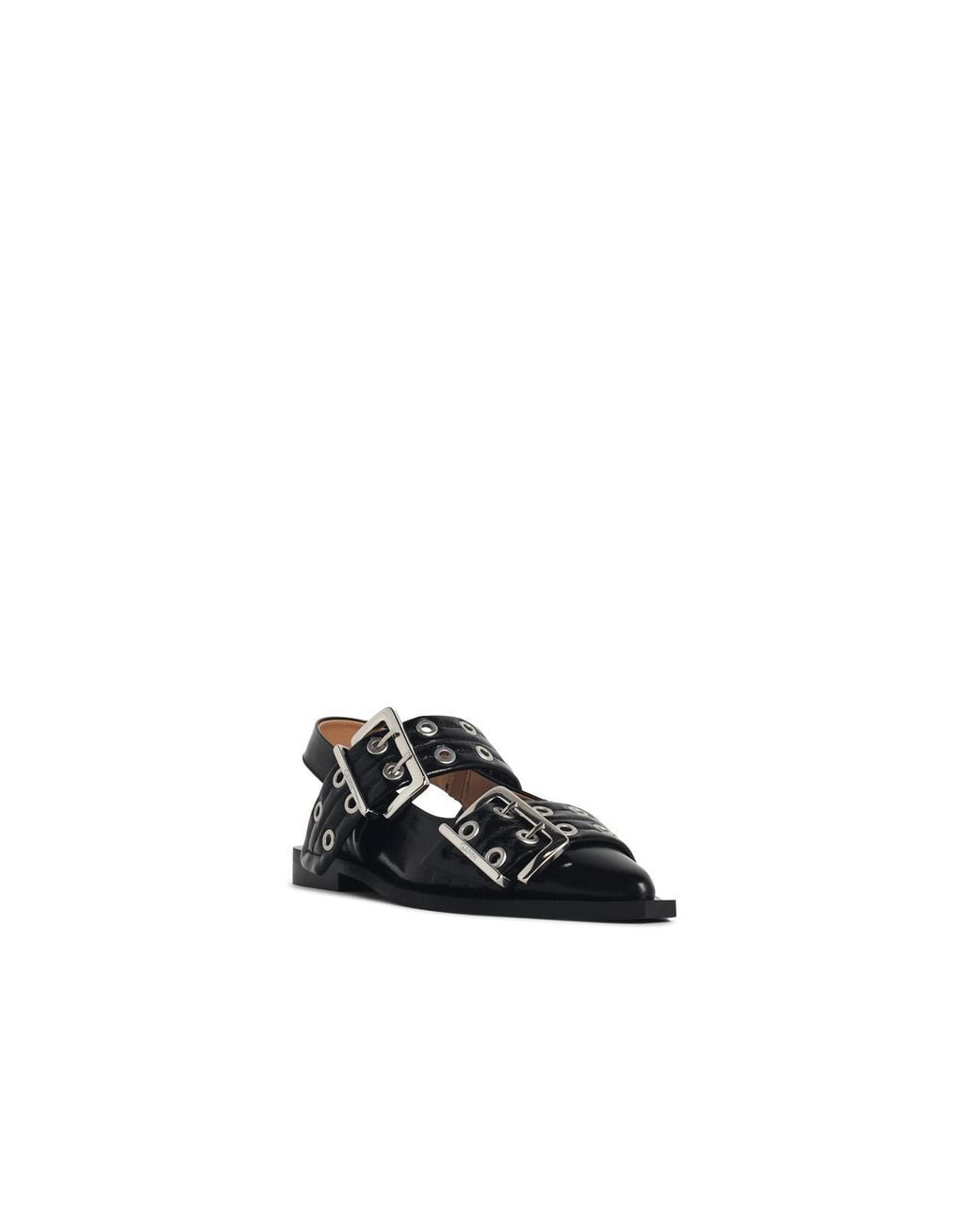 Ganni White Ballet Flats Faux Leather Buckle