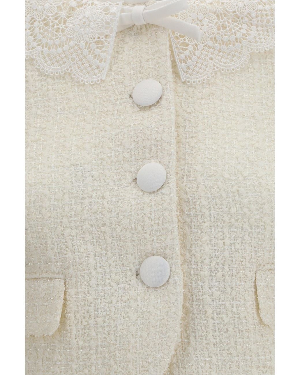 Self-Portrait White Bouclé Jacket Lace Collar
