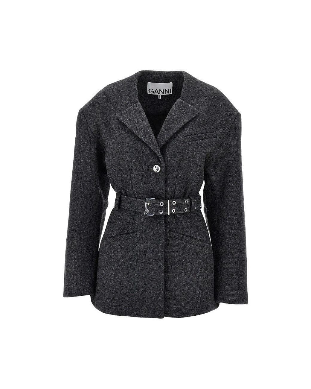 Ganni Black Wool-Blend Jacket With Belt