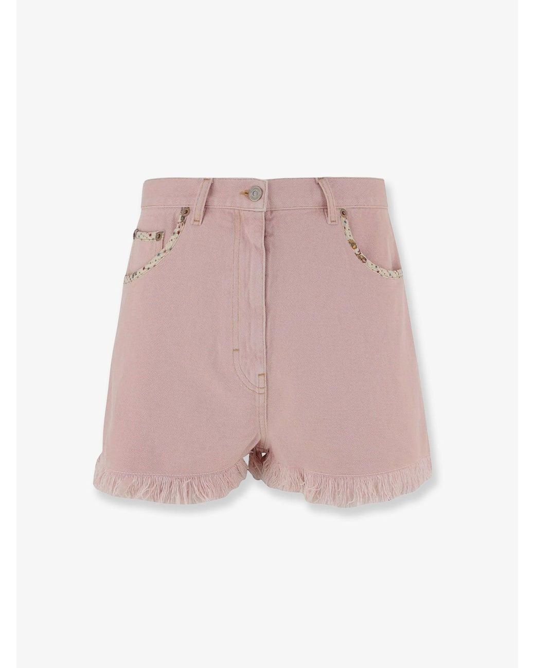 Valentino Pink Denim Shorts With Frayed Edges